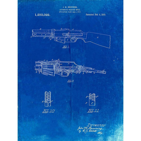 PP469-Faded Blueprint M1919 Browning Automic Rifle Patent Poster  Black Modern Wood Framed Art Print with Double Matting by Borders, Cole