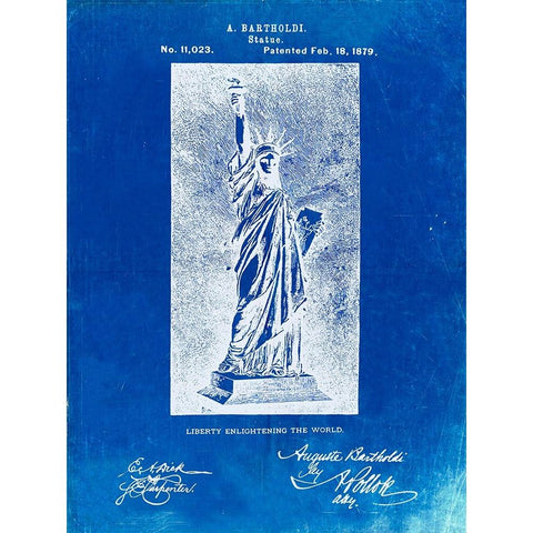 PP474-Faded Blueprint Statue Of Liberty Poster White Modern Wood Framed Art Print by Borders, Cole