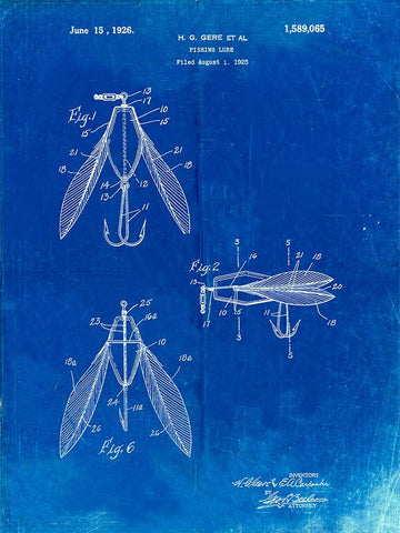 PP476-Faded Blueprint Surface Fishing Lure Patent Poster Black Ornate Wood Framed Art Print with Double Matting by Borders, Cole