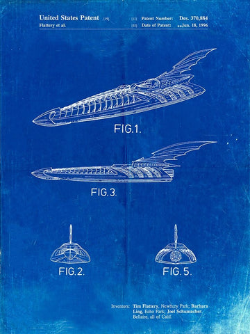 PP483-Faded Blueprint Batman Forever Batboat Patent Poster Black Ornate Wood Framed Art Print with Double Matting by Borders, Cole