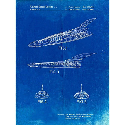 PP483-Faded Blueprint Batman Forever Batboat Patent Poster White Modern Wood Framed Art Print by Borders, Cole