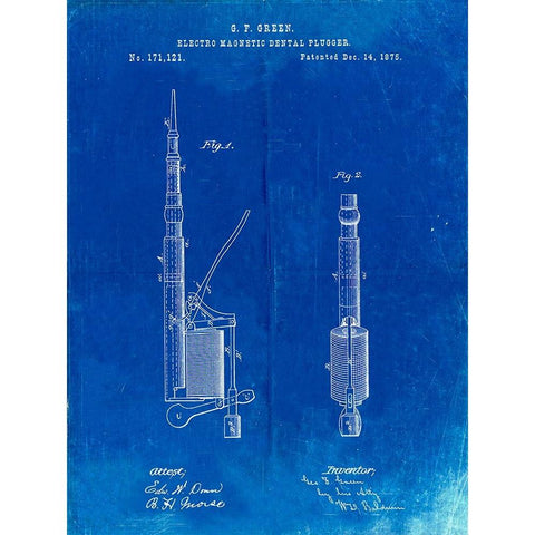 PP491-Faded Blueprint Dentist Drill Patent Poster Gold Ornate Wood Framed Art Print with Double Matting by Borders, Cole