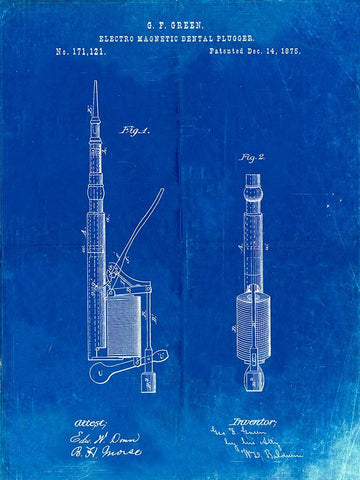 PP491-Faded Blueprint Dentist Drill Patent Poster White Modern Wood Framed Art Print with Double Matting by Borders, Cole