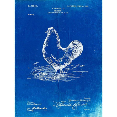 PP497-Faded Blueprint Chicken Patent Poster Black Modern Wood Framed Art Print with Double Matting by Borders, Cole