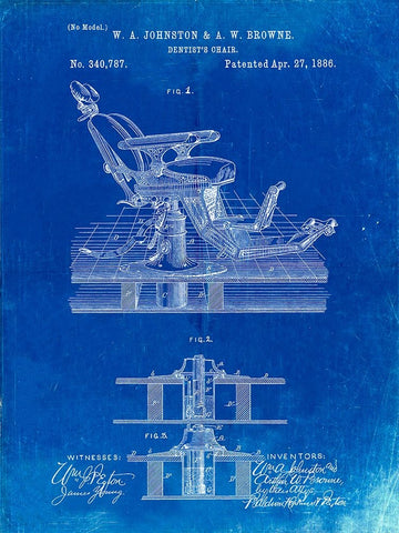 PP510-Faded Blueprint Dentist Chair Patent Poster Black Ornate Wood Framed Art Print with Double Matting by Borders, Cole