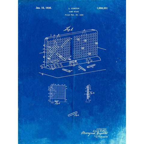 PP519-Faded Blueprint Battleship Game Patent Poster White Modern Wood Framed Art Print by Borders, Cole