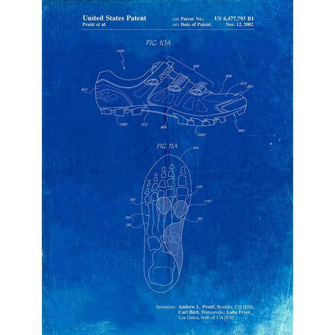 PP527-Faded Blueprint Cycling Shoes Patent Poster White Modern Wood Framed Art Print by Borders, Cole