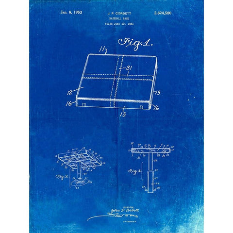 PP540-Faded Blueprint Soccer Ball 1985 Patent Poster White Modern Wood Framed Art Print by Borders, Cole