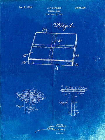 PP540-Faded Blueprint Soccer Ball 1985 Patent Poster White Modern Wood Framed Art Print with Double Matting by Borders, Cole