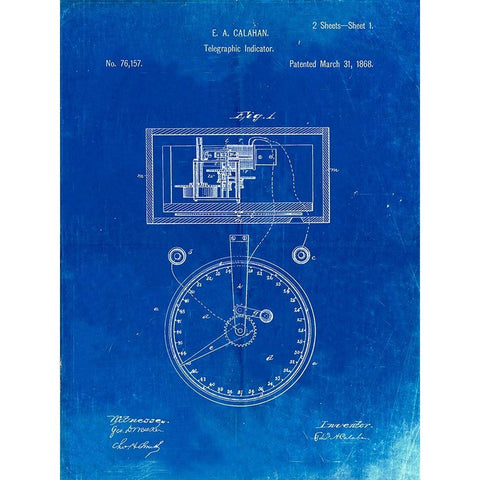 PP546-Faded Blueprint Stock Telegraphic Ticker 1868 Patent Poster Gold Ornate Wood Framed Art Print with Double Matting by Borders, Cole