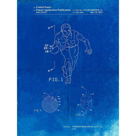 PP549-Faded Blueprint Bowling Ball Patent Poster White Modern Wood Framed Art Print by Borders, Cole