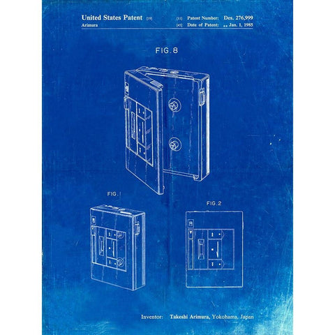 PP551-Faded Blueprint Toshiba Walkman Patent Poster Gold Ornate Wood Framed Art Print with Double Matting by Borders, Cole