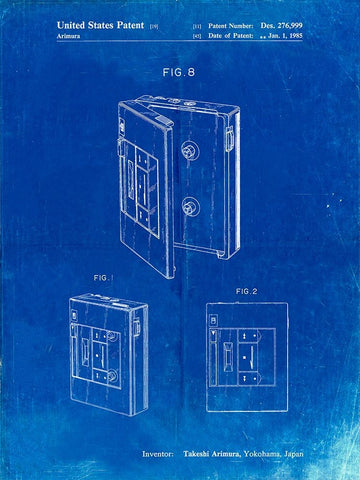 PP551-Faded Blueprint Toshiba Walkman Patent Poster Black Ornate Wood Framed Art Print with Double Matting by Borders, Cole