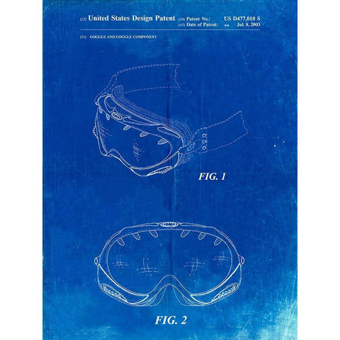 PP554-Faded Blueprint Ski Goggles Patent Poster White Modern Wood Framed Art Print by Borders, Cole