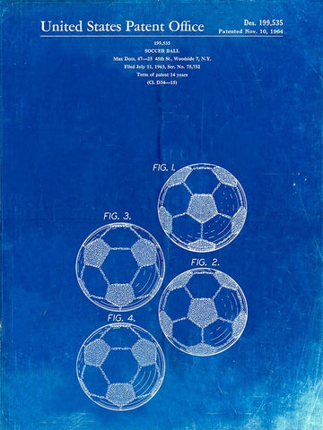 PP587-Faded Blueprint Soccer Ball 4 Image Patent Poster White Modern Wood Framed Art Print with Double Matting by Borders, Cole