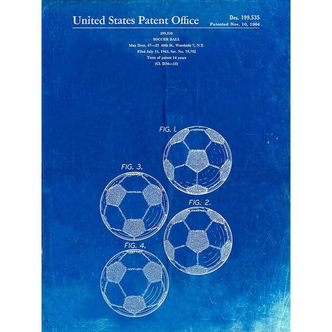 PP587-Faded Blueprint Soccer Ball 4 Image Patent Poster Black Modern Wood Framed Art Print with Double Matting by Borders, Cole