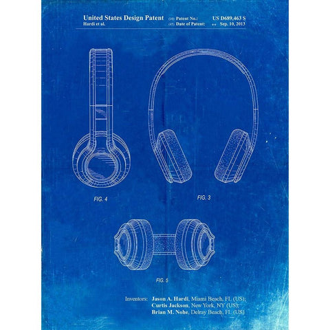 PP596-Faded Blueprint Bluetooth Headphones Patent Poster Gold Ornate Wood Framed Art Print with Double Matting by Borders, Cole