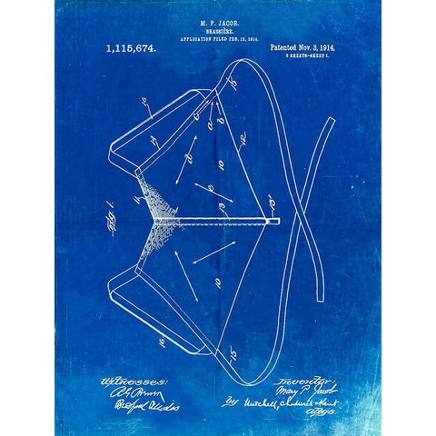 PP604-Faded Blueprint Brassiere (Bra) 1914 Patent Poster Gold Ornate Wood Framed Art Print with Double Matting by Borders, Cole