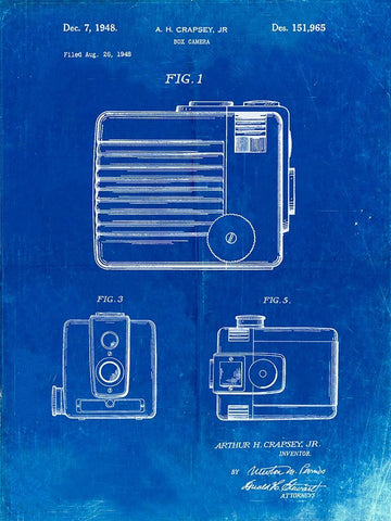 PP606-Faded Blueprint Kodak Brownie Hawkeye Patent Poster White Modern Wood Framed Art Print with Double Matting by Borders, Cole