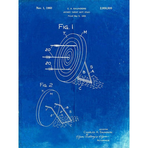 PP613-Faded Blueprint Archery Target and Stand Patent Poster White Modern Wood Framed Art Print by Borders, Cole