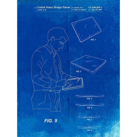 PP614-Faded Blueprint iPad Design 2005 Patent Poster Black Modern Wood Framed Art Print with Double Matting by Borders, Cole