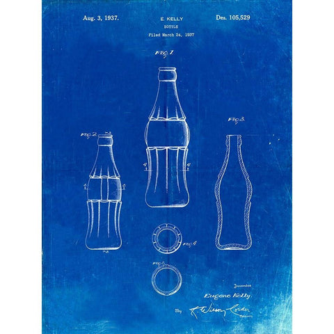 PP626-Faded Blueprint D-Patent Coke Bottle Patent Poster Black Modern Wood Framed Art Print with Double Matting by Borders, Cole