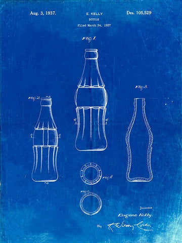 PP626-Faded Blueprint D-Patent Coke Bottle Patent Poster White Modern Wood Framed Art Print with Double Matting by Borders, Cole