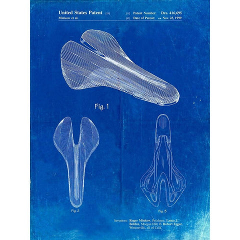 PP637-Faded Blueprint Bicycle Seat Patent Poster Black Modern Wood Framed Art Print with Double Matting by Borders, Cole