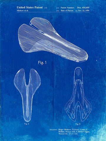 PP637-Faded Blueprint Bicycle Seat Patent Poster Black Ornate Wood Framed Art Print with Double Matting by Borders, Cole