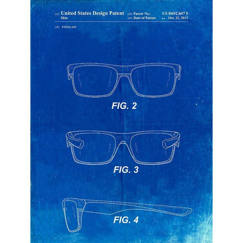 PP640-Faded Blueprint Two Face Prizm Oakley Sunglasses Patent Poster White Modern Wood Framed Art Print by Borders, Cole