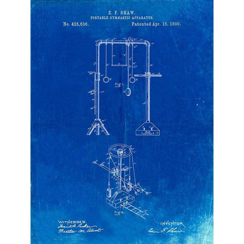 PP664-Faded Blueprint Portable Gymnastic Bars 1890 Patent Poster White Modern Wood Framed Art Print by Borders, Cole