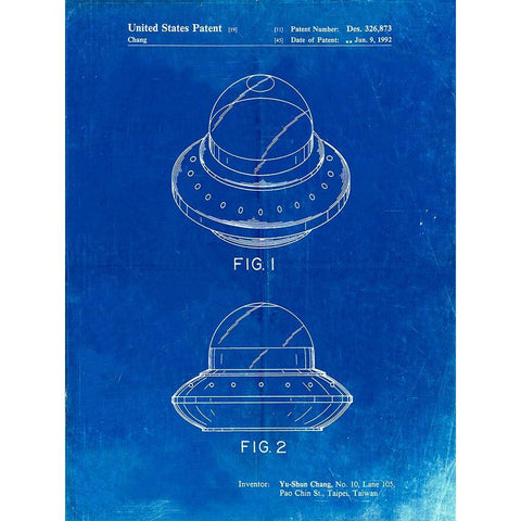 PP667-Faded Blueprint Flying Saucer Poster White Modern Wood Framed Art Print by Borders, Cole