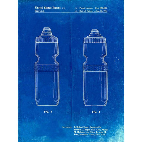 PP669-Faded Blueprint Cycling Water Bottle Patent Poster White Modern Wood Framed Art Print by Borders, Cole