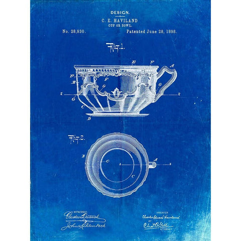 PP670-Faded Blueprint Gyrocompass Patent Poster Gold Ornate Wood Framed Art Print with Double Matting by Borders, Cole