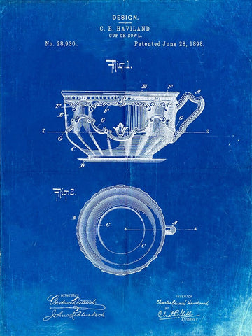 PP670-Faded Blueprint Gyrocompass Patent Poster White Modern Wood Framed Art Print with Double Matting by Borders, Cole