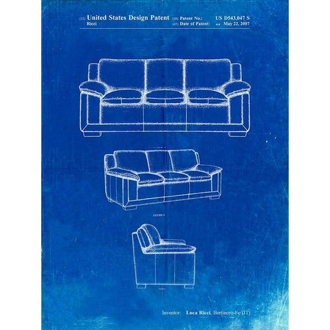 PP671-Faded Blueprint Couch Patent Poster Gold Ornate Wood Framed Art Print with Double Matting by Borders, Cole