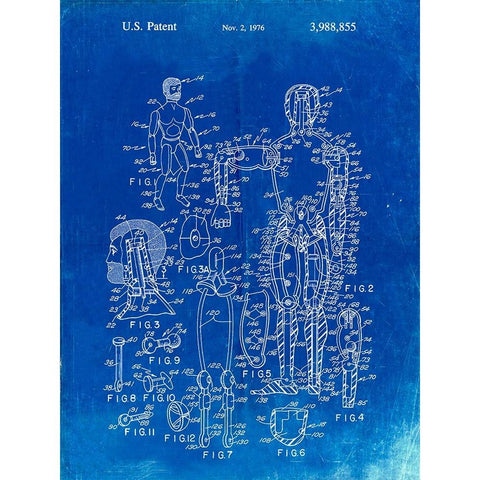 PP675-Faded Blueprint The Defenders Toy 1976 Patent Poster Black Modern Wood Framed Art Print by Borders, Cole