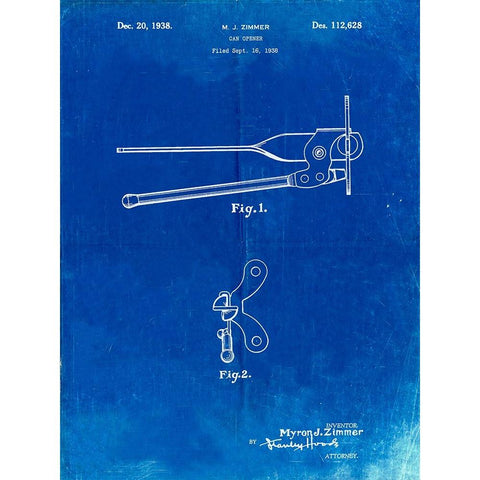 PP677-Faded Blueprint Can Opener Patent Poster Black Modern Wood Framed Art Print with Double Matting by Borders, Cole