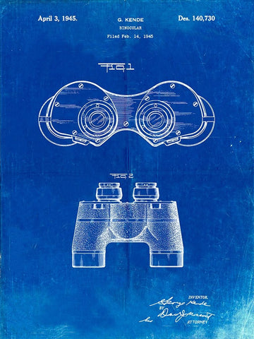 PP684-Faded Blueprint Binoculars Patent Poster White Modern Wood Framed Art Print with Double Matting by Borders, Cole