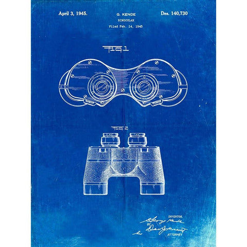 PP684-Faded Blueprint Binoculars Patent Poster Gold Ornate Wood Framed Art Print with Double Matting by Borders, Cole
