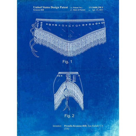 PP685-Faded Blueprint Belly Dancing Belt Poster White Modern Wood Framed Art Print by Borders, Cole