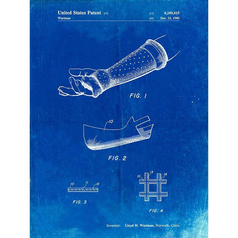 PP687-Faded Blueprint Orthopedic Hard Cast Patent Poster Gold Ornate Wood Framed Art Print with Double Matting by Borders, Cole