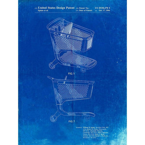 PP693-Faded Blueprint Target Shopping Cart Patent Poster White Modern Wood Framed Art Print by Borders, Cole