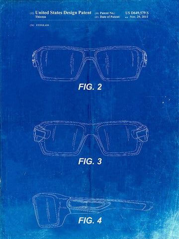 PP695-Faded Blueprint Oakley Crankcase Sunglasses Patent Poster White Modern Wood Framed Art Print with Double Matting by Borders, Cole