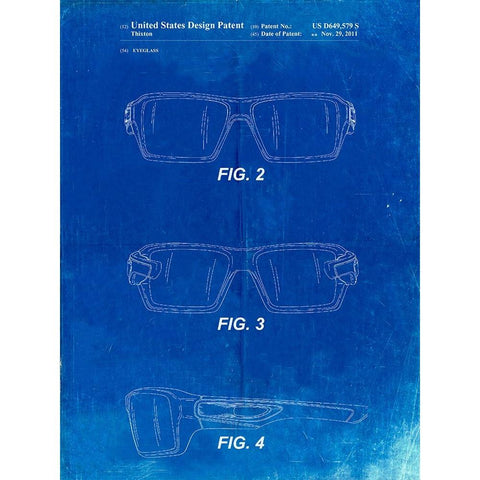 PP695-Faded Blueprint Oakley Crankcase Sunglasses Patent Poster White Modern Wood Framed Art Print by Borders, Cole