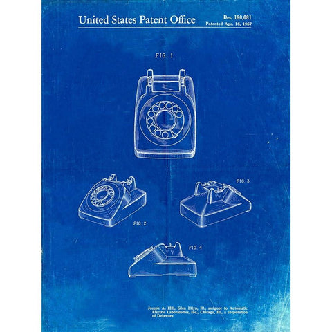 PP699-Faded Blueprint 1960s Telephone Poster White Modern Wood Framed Art Print by Borders, Cole