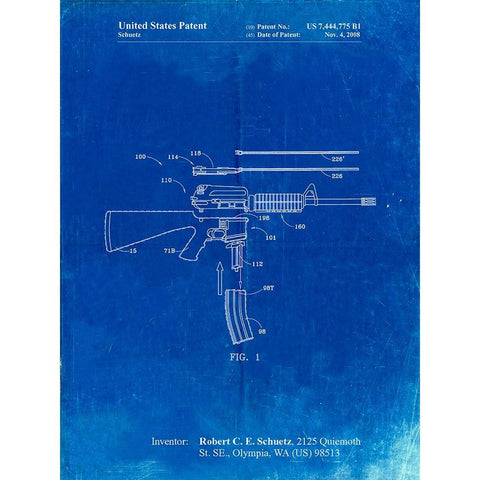 PP704-Faded Blueprint AR 15 Patent Poster White Modern Wood Framed Art Print by Borders, Cole