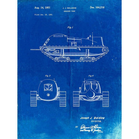 PP705-Faded Blueprint Armored Tank Patent Poster Black Modern Wood Framed Art Print with Double Matting by Borders, Cole