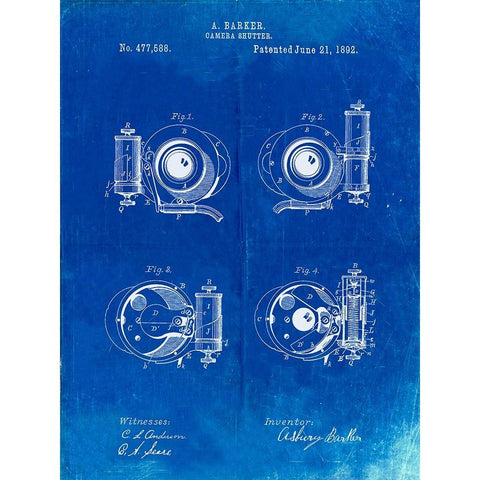 PP707-Faded Blueprint Asbury Frictionless Camera Shutter Patent Poster White Modern Wood Framed Art Print by Borders, Cole