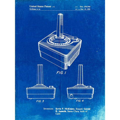 PP714-Faded Blueprint Atari Controller Patent Poster Black Modern Wood Framed Art Print by Borders, Cole